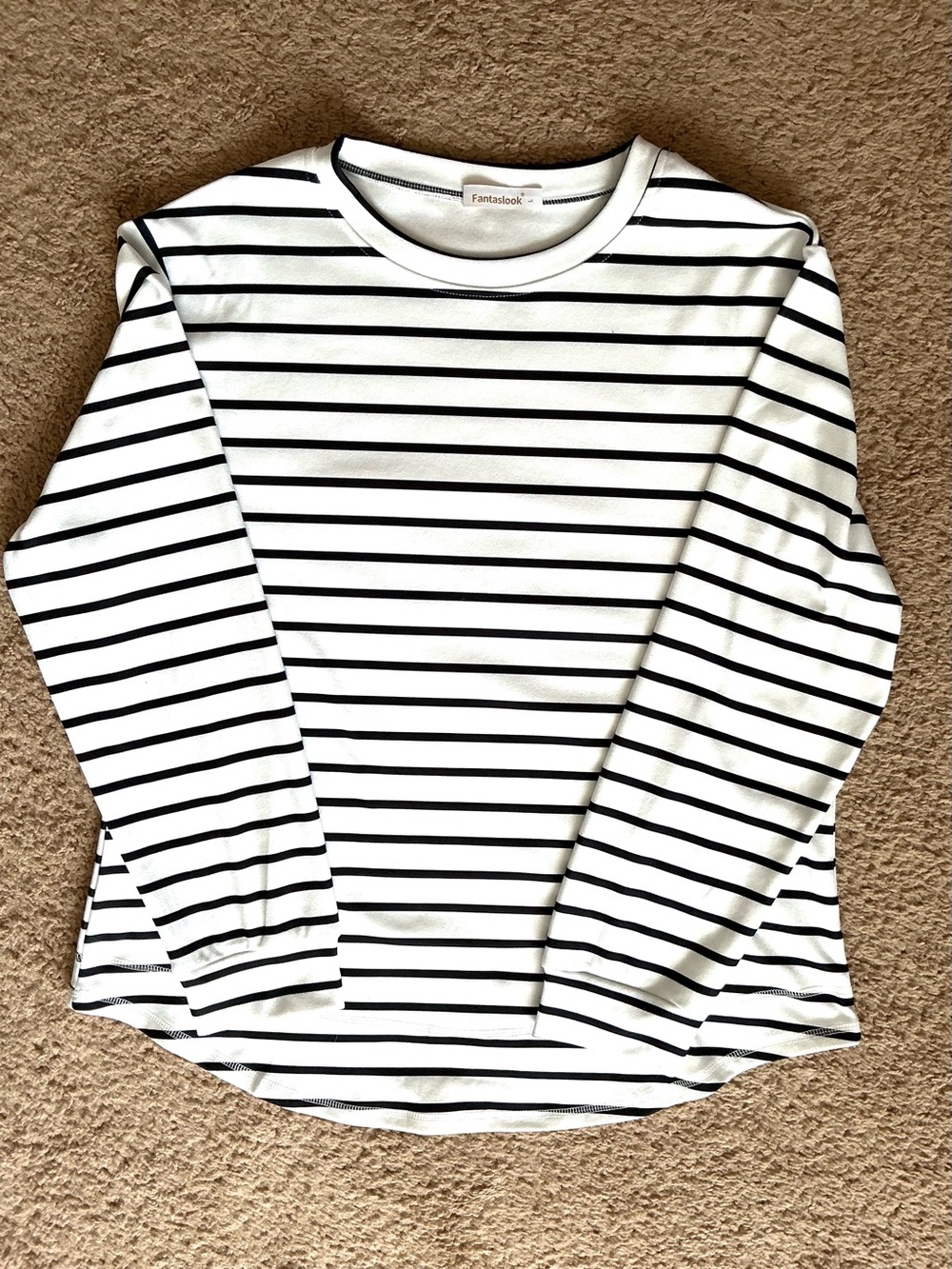 NWT Fantaslook Striped Crewneck Long Sleeve Tunic Top White Black Size L